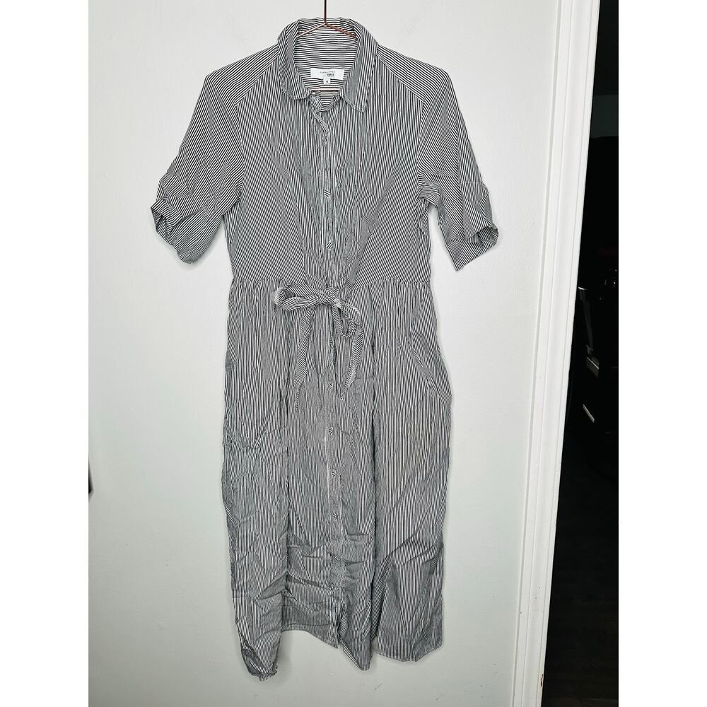 ADAM LIPPES x RTR Blue White Striped Front Button Collared Waist Tie Dress 8 - Picture 3 of 13
